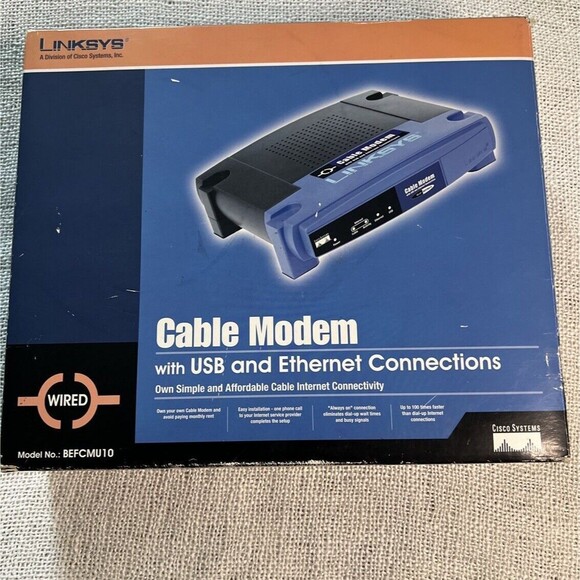 Linksys BEFCMU10 Cable Modem With USB & Ethernet Connections 42.88 Mbps - Picture 3 of 6